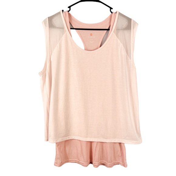 Tangerine Layered Short Sleeve Top Tank Mesh Light Pink Size M Athleisure - Picture 1 of 7